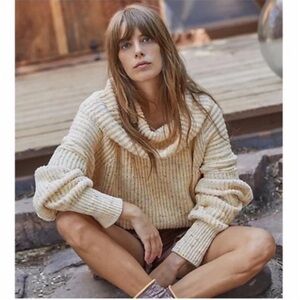 Free People Sassy Peach Combo Long Sleeve Cowlneck Sweater Cozy Knitwear, Small